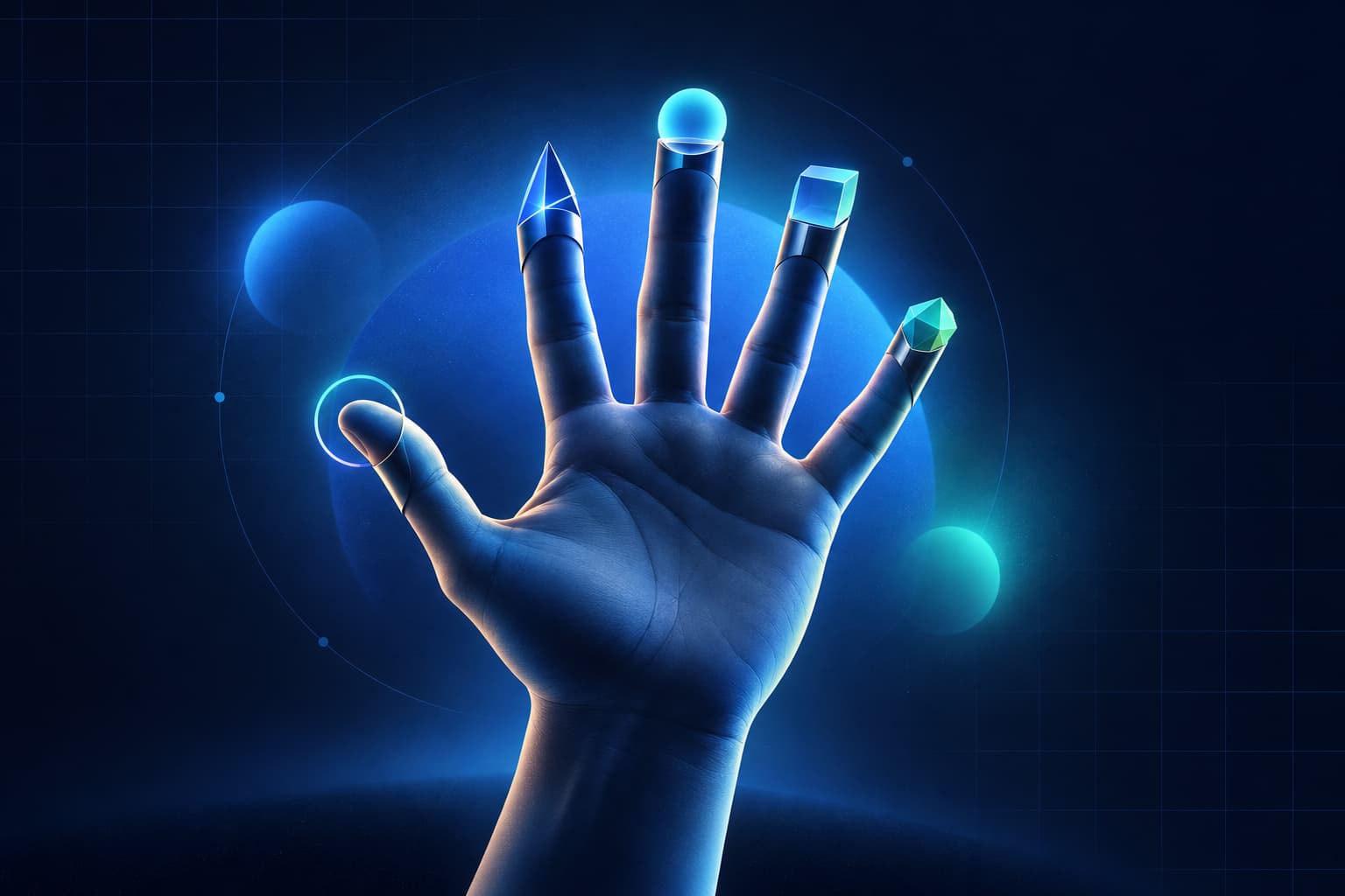 Mano humana con extensiones tecnológicas sutiles, metáfora de la IA que potencia las capacidades de Recursos Humanos.